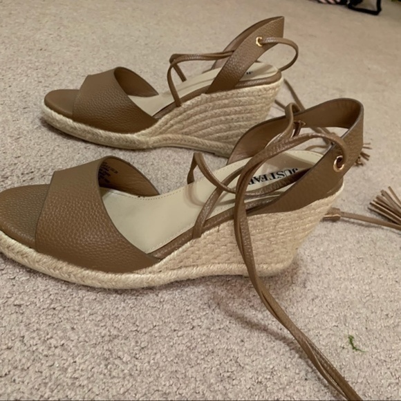 Just Fab Tan Light Brown Lace Up Wedges Size 8.5 - Picture 5 of 8